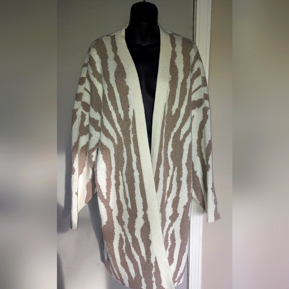 Express Taupe and Cream Heavy Cardigan